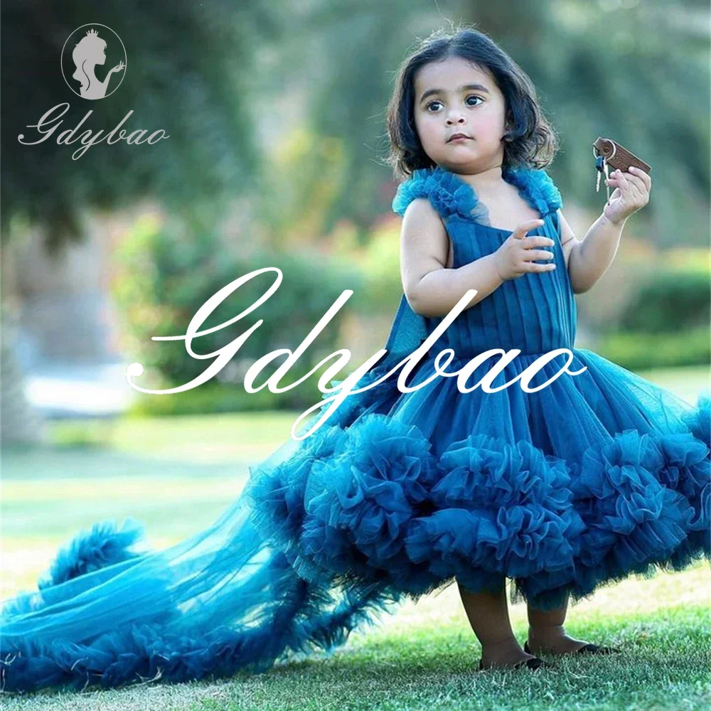 

Princess Pleat Elegant Formal Wedding Party Flower Girl Dress Tea Length Sweep Train Full Ball First Communion Gown Customized