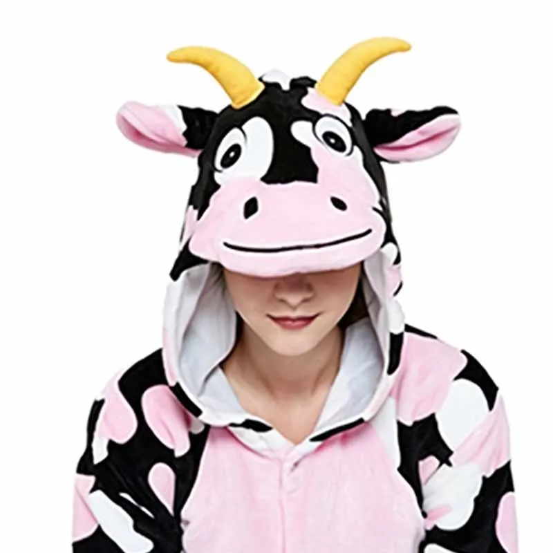 Flannel Onesie Pajamas Couple Wacky Animal Hooded Homewear Sleepwear Autumn Winter Warm Home Clothes Family Party Nightwear 5