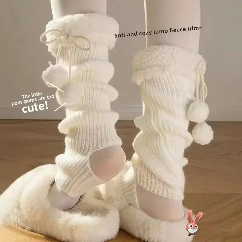 

Теплые леггинсы из искусственного меха с узлами и шариками, осенне-зимние, милые, с отделкой из овечьей шерсти, женские высокие сапоги-ботинки