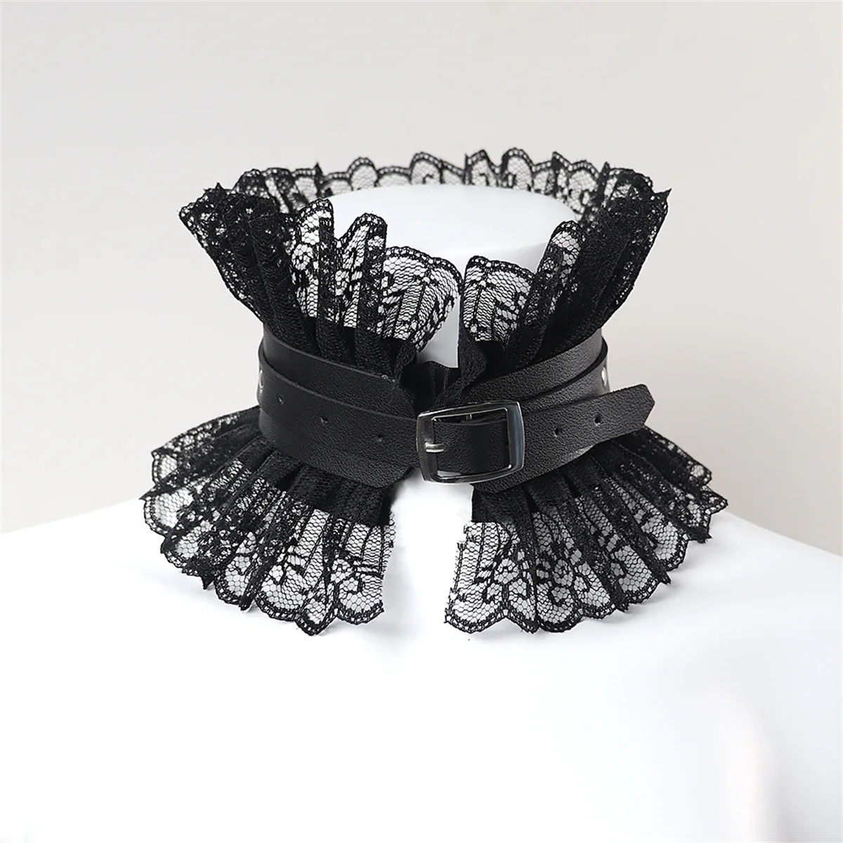 Fashionable Traction Rope Black Lace Lace Pu Leather Collar Choke Necklace Gothic Women's Accessories Jewelry Collar