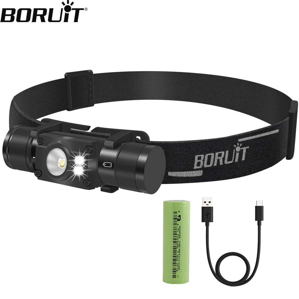 

BORUiT HP500 LED Headlamp 7-Modes Powerful Headlight Type-C Rechargeable 18650 Waterproof Head Torch for Camping Fishing Hunting