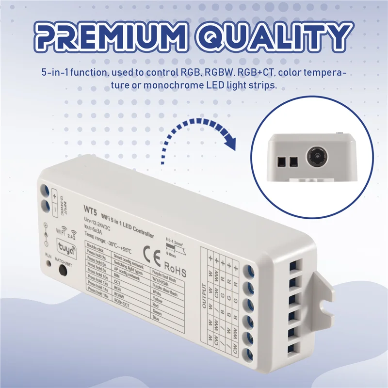Y51A-Tuya LED Controller 5 In 1 Dimmer CCT RGB RGBW RGBWW RGBCCT Strip Smart Life Wifi 2.4G RF Remote Controller 12-24V WT5