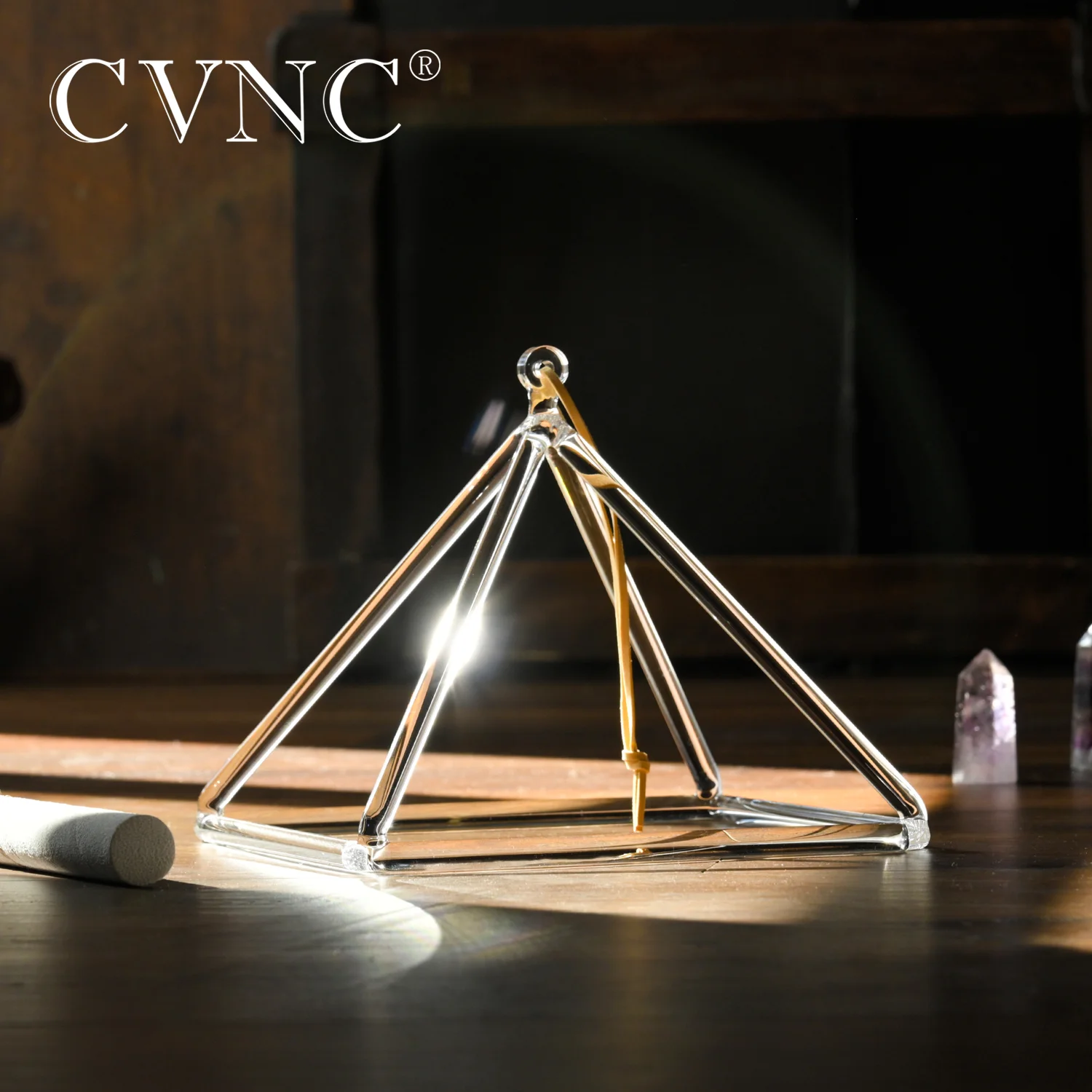 CVNC 16 Inch Clear Quartz Crystal Singing Pyramid for Sound Healing Instrument and Meditation with Free Mallet