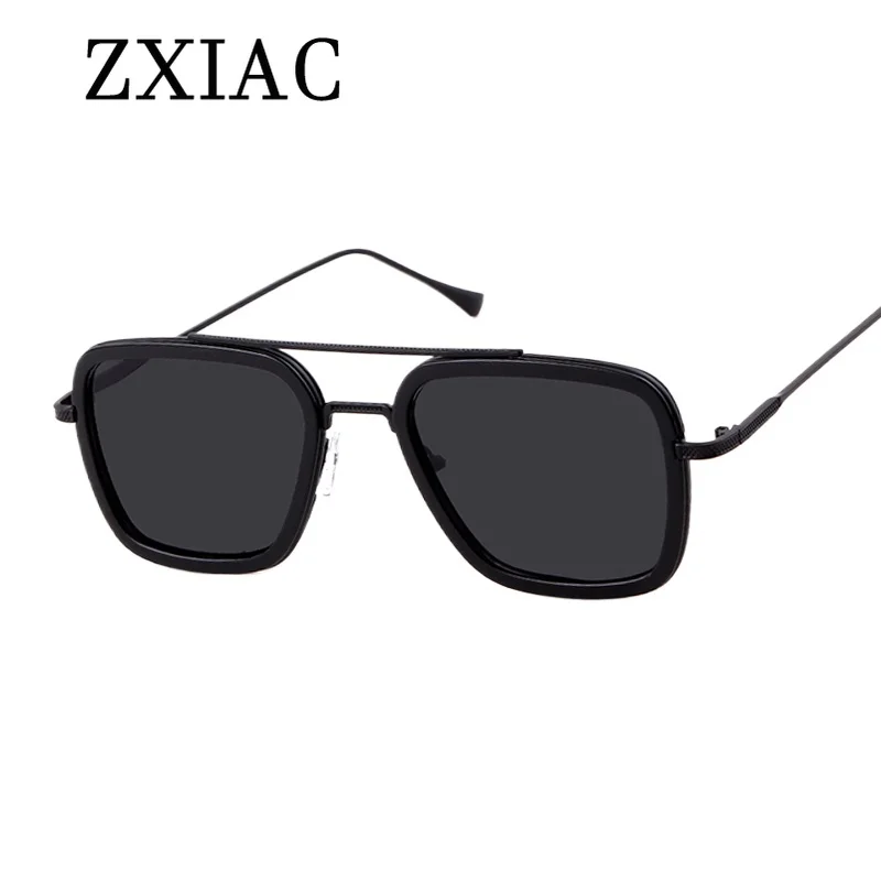 ZXIAC Fashion Retro Square Frame Sunglasses Men Double Bridge Pilot Sun Glasses Vintage Male Driving Lentes High Quality Shades