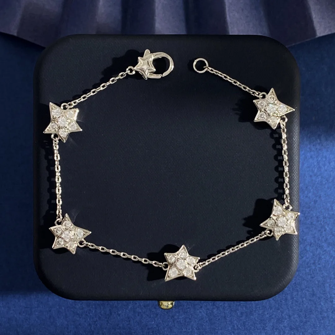 OL Style Fashion Charm Silver Color Chains Fine Zircon Band Stars  Braclet for Women Brand Jewelry
