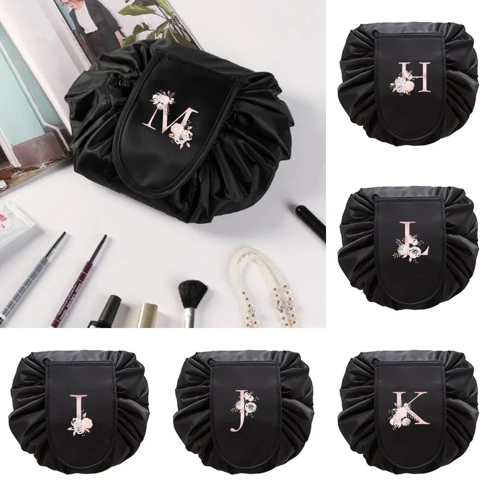 

Lazy Cosmetic Storage Bag Magic Cosmetics Pouch Folding Makeup Bag Pink Flower Letter Portable Travel Wash Bag Women Organizer