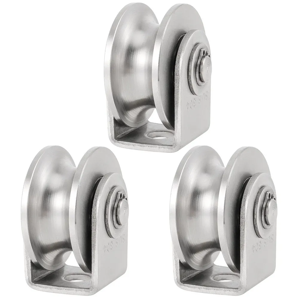 

3 Pack 2 Inches Pulley Block U Groove Wheel 304 Stainless Steel Pulley Roller Double Bearing Silent Sliding Wheel Roller