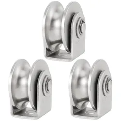 3 Pack 2 Inches Pulley Block U Groove Wheel 304 Stainless Steel Pulley Roller Double Bearing Silent Sliding Wheel Roller