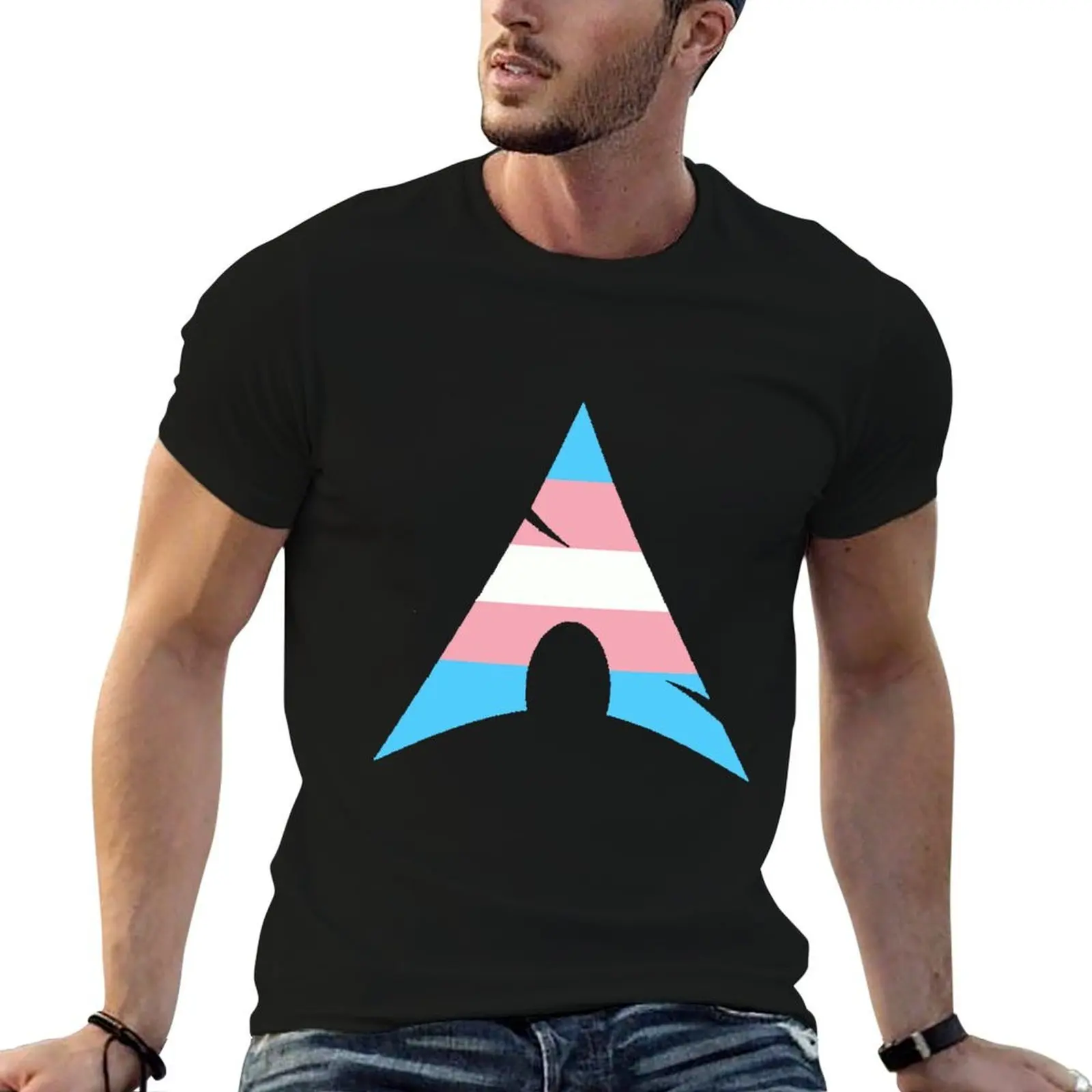 Transgender pride flag Arch Linux logo T-Shirt t shirt men 100% cotton luxury brand t shirts for man cotton soft T-Shirt