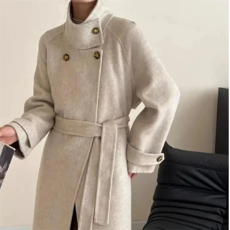 2025 Autumn/Winter New Double sided Cashmere Coat Women's Medium to Long Korean Edition Loose High end Woolen Coat