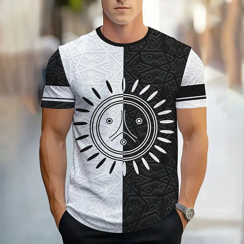 Summer New Men\'s T-shirt Fashion Simple Gradient Printing Short-sleeved Tops Men\'s Breathable Round Neck Short-sleeved Clothing