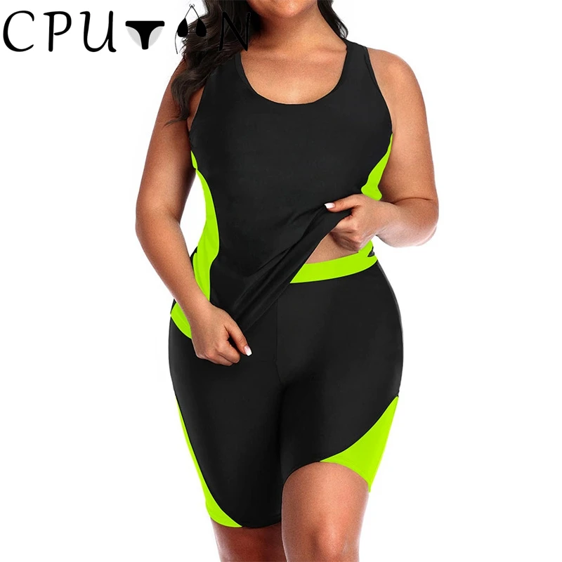 CPUTAN Plus Size Two Pieces High Waist Bikinis Set 2024 Women Swimwear Sports Tankini Swimsuit Surfing Beach Bathing Suit XL-4XL