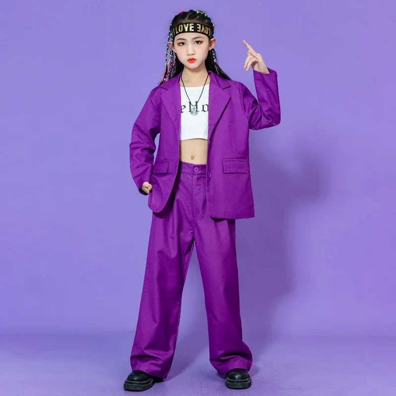 

Kids Blazer Suits Purple Jacket Straight Pants 2pcs School Children Clothing Sets Spring Autumn Teenager Hip Hop Outfits 10 12 Y