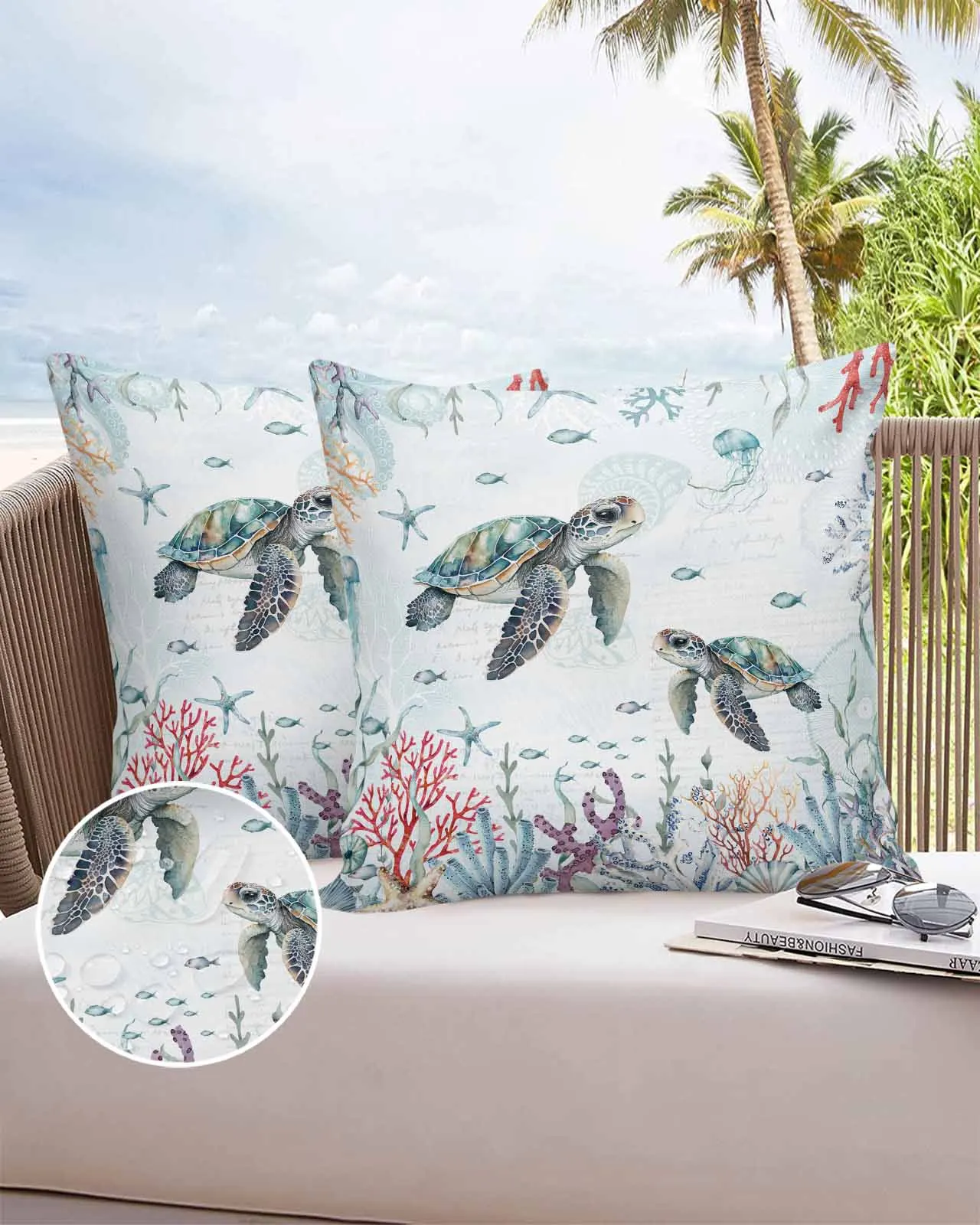 Summer Ocean Coral Sea Star Sea Turtle 2/4PCS Outdoor Pillowcase Waterproof Sofa Pillow Cover Garden Cushion Covers Home Decor