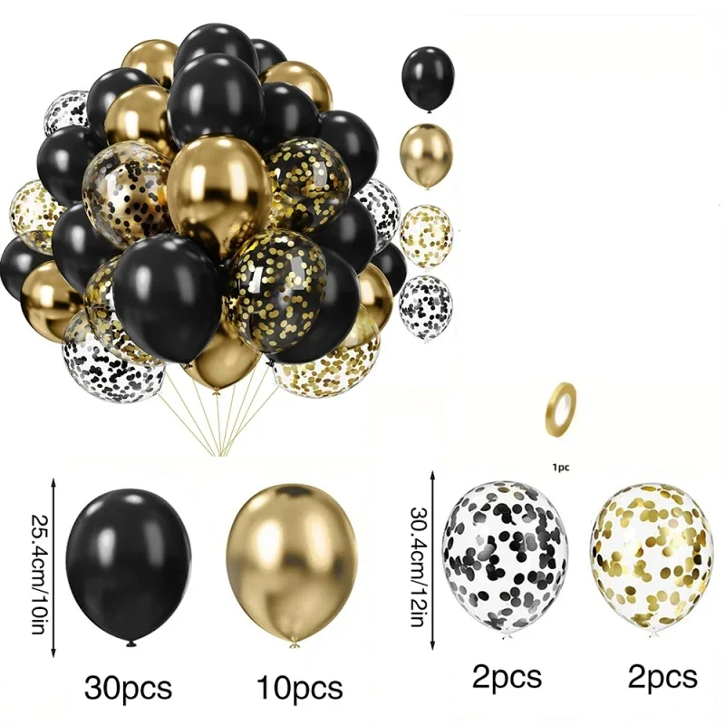 16 Stück schwarze metallische Paillettenballons für Geburtstag, Hochzeit, Abschlussfeier, Ballondekoration