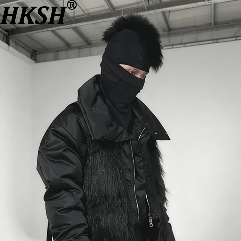 HKSH Autumn New Man Tide Chic Punk Cotton Hat Waste Land Stylish Fur Trim Mohawk Face Mask Vintage Techwear Ski Hats Ins HK14154