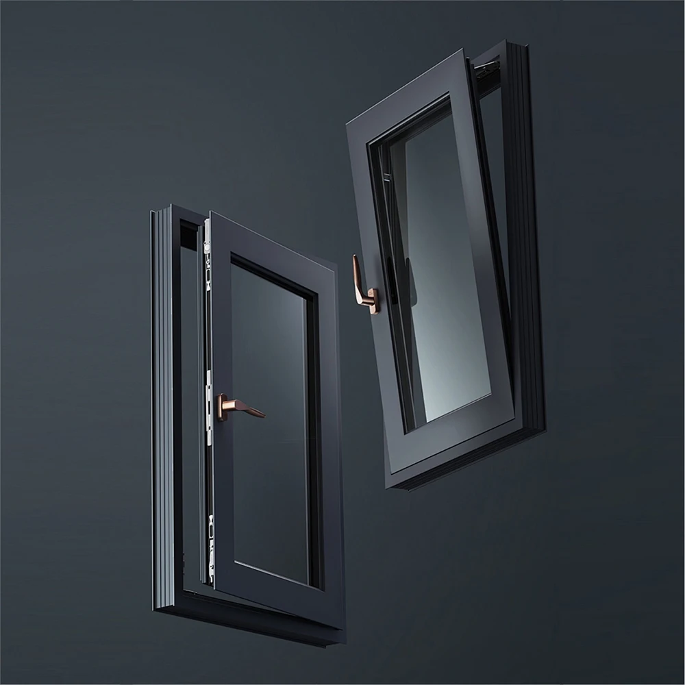 Modern Thermal Break Soundproof Aluminum Alloy Casement Windows Tempered Low-E Glass Double Glazed Louver Design Energy Saving