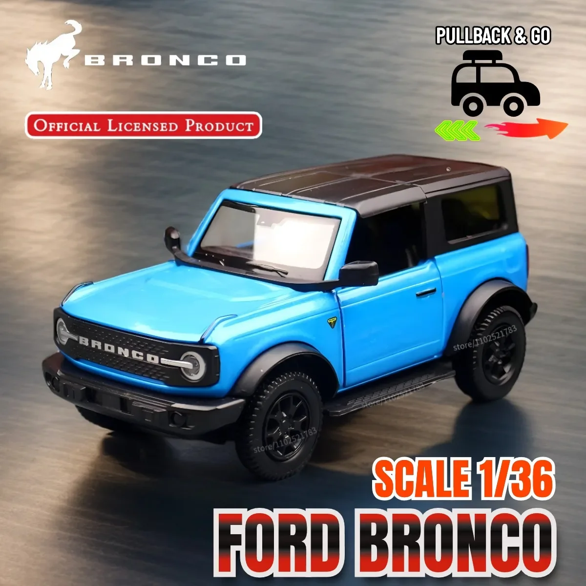 

1/36 Ford Bronco Pullback Toy Car Model Official Licensed Alloy Diecast Vehicle Scale Replica Xmas Gift Kid Boy Toy