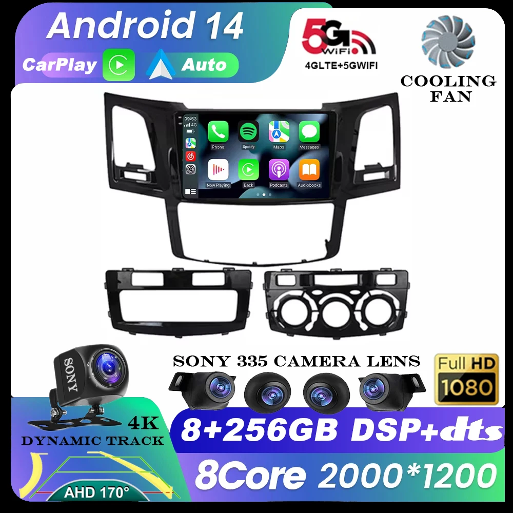 

Android 14 Carplay Auto Car Radio for Toyota Fortuner HILUX Revo Vigo 2007-2015 Video Player Autoradio Navigation GPS 360 Camera