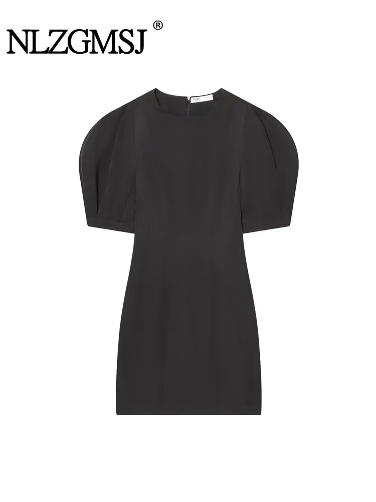 Nlzgmsj 2023 Herbst Dame Chic Frauen Kleid O Hals Kurzarm Gerade Mini Kleid Frauen Mode Kleid