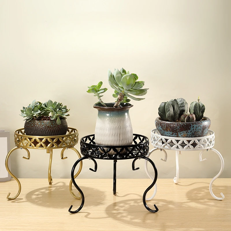 Metal Plant Stand Modern Carving Potted Plant Stand Retro Flower Pot Stand Holder Home Garden Black White Planter Display Rack