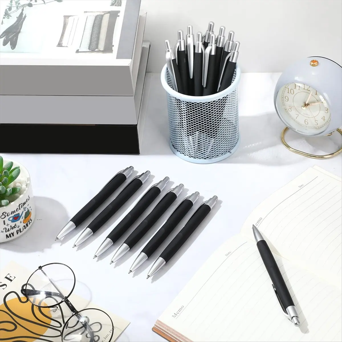 AT16 100 Pieces Retractable Ballpoint Pens Black Ink Click Pens Bulk 0.7mm Medium Point No Bleed Pen Set for School,Office