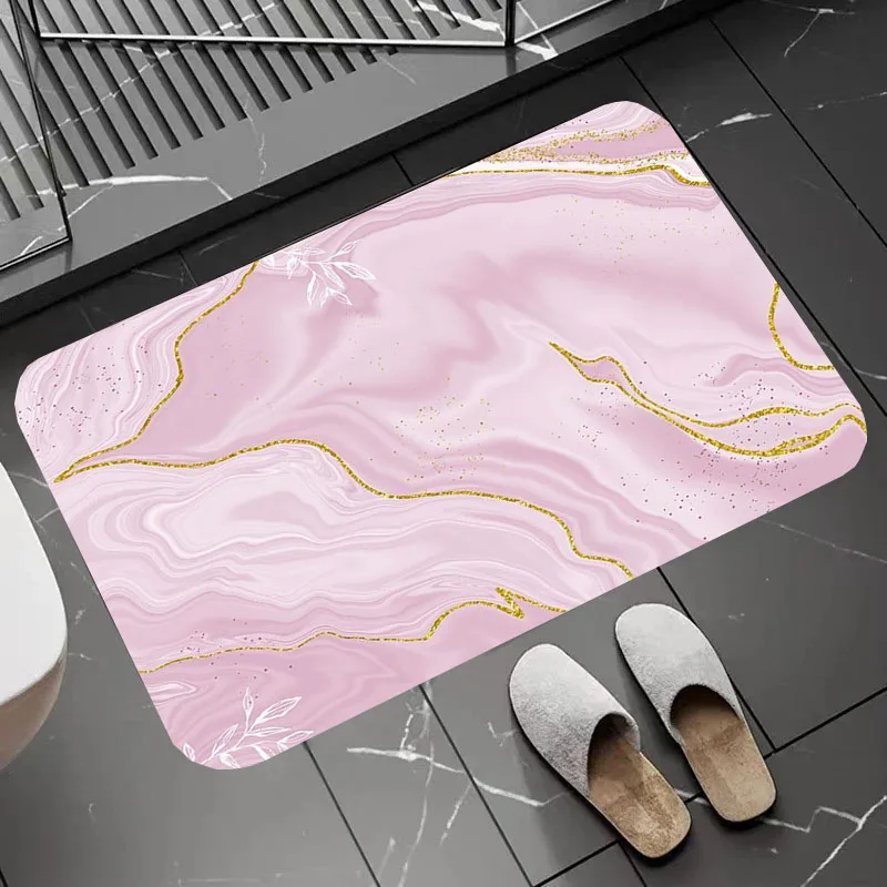 

Pink Marble Texture Gold Lines Kitchen Carpet Bathroom Mats Non-silp Flannel Doormat for Home Decorative Accessories Floor Pad