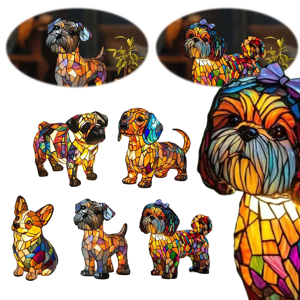 Veilleuse de table en forme d'animal en résine, avec lueur ambiante chaude, lampe de table Led créative sur le thème du chien de compagnie, pour la décoration de la maison