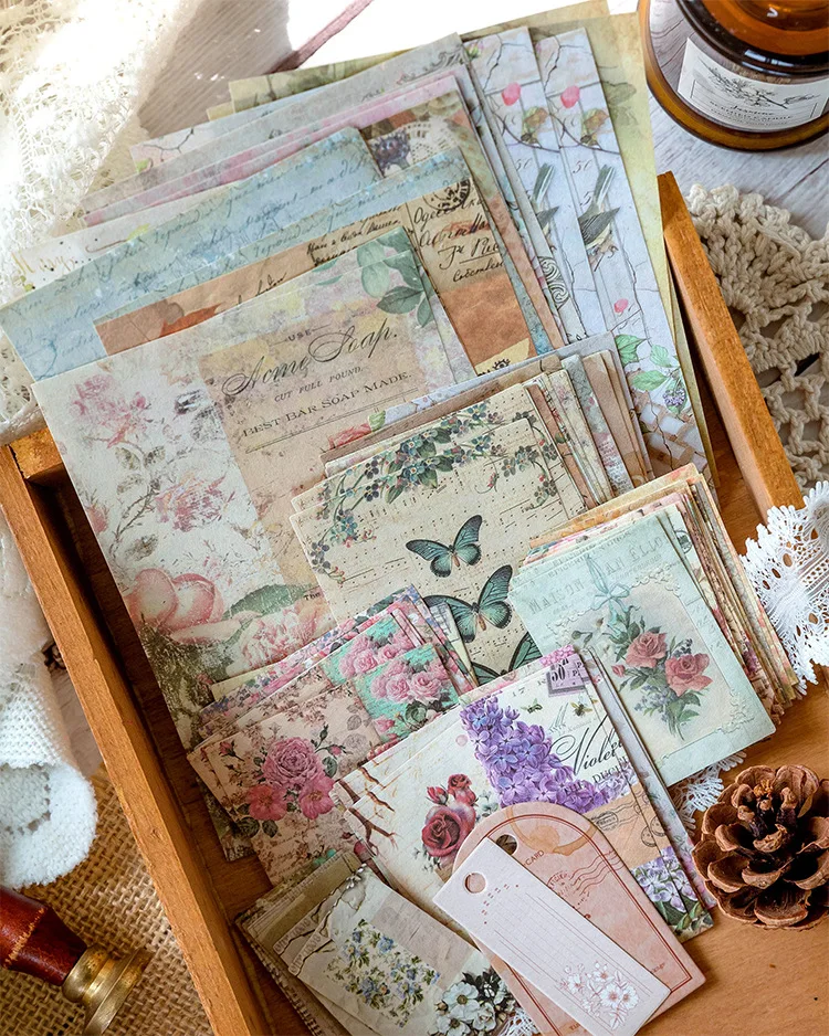 100pcs Vintage Scrapbooking Light Paper Kit DIY Junk Journal Collage Stationery Background Decor Materials for Creative Projects