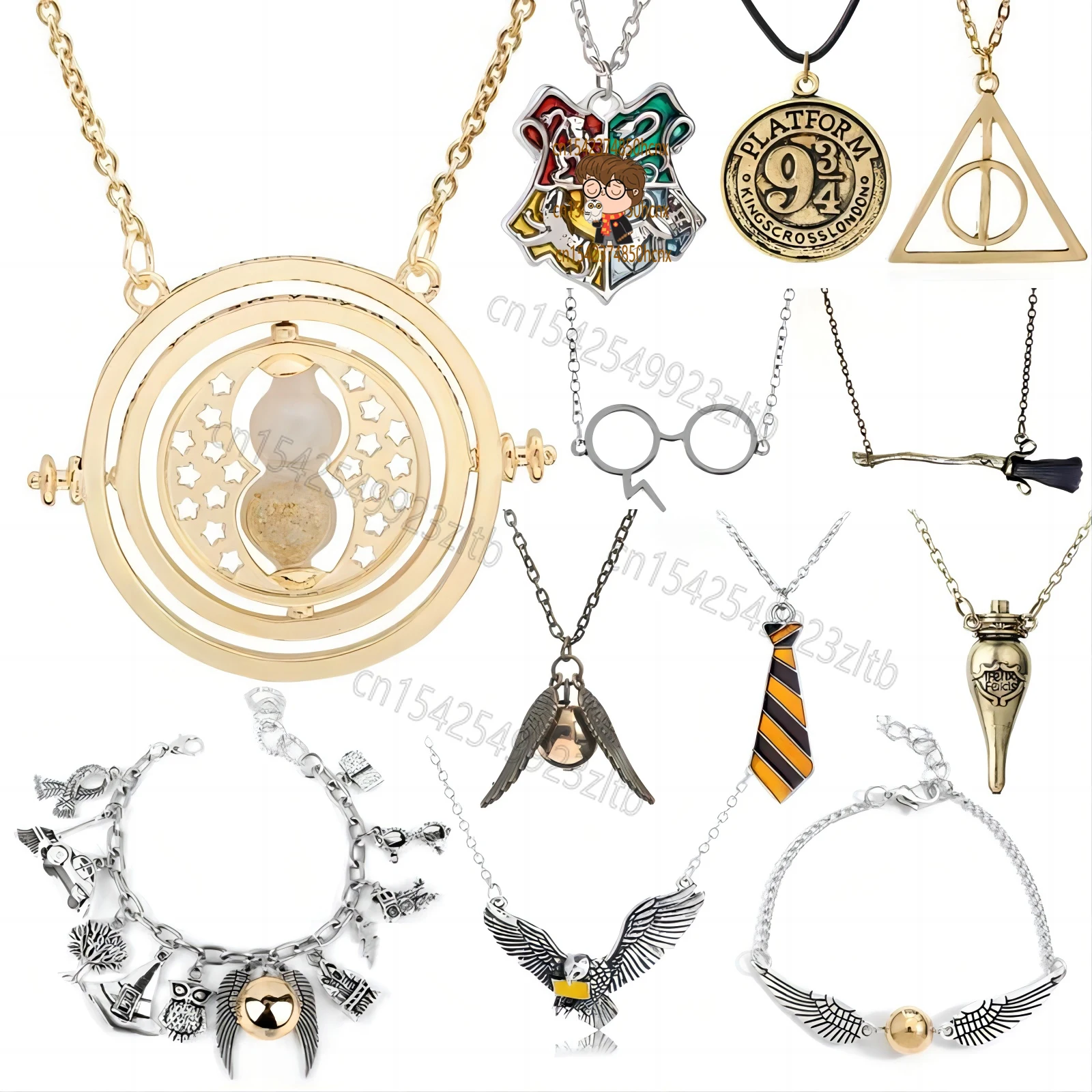 Harries Necklace Brooch Bracelet Ring Time Turner Hourglass Potter Magic School Badge Chain Pins Choker Jewelry Accessories Gift