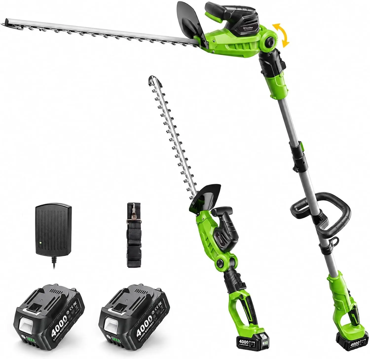 20V-Powered 2-in-1 Pole Hedge Trimmer Featuring a 20-Inch Dual-Action Blade