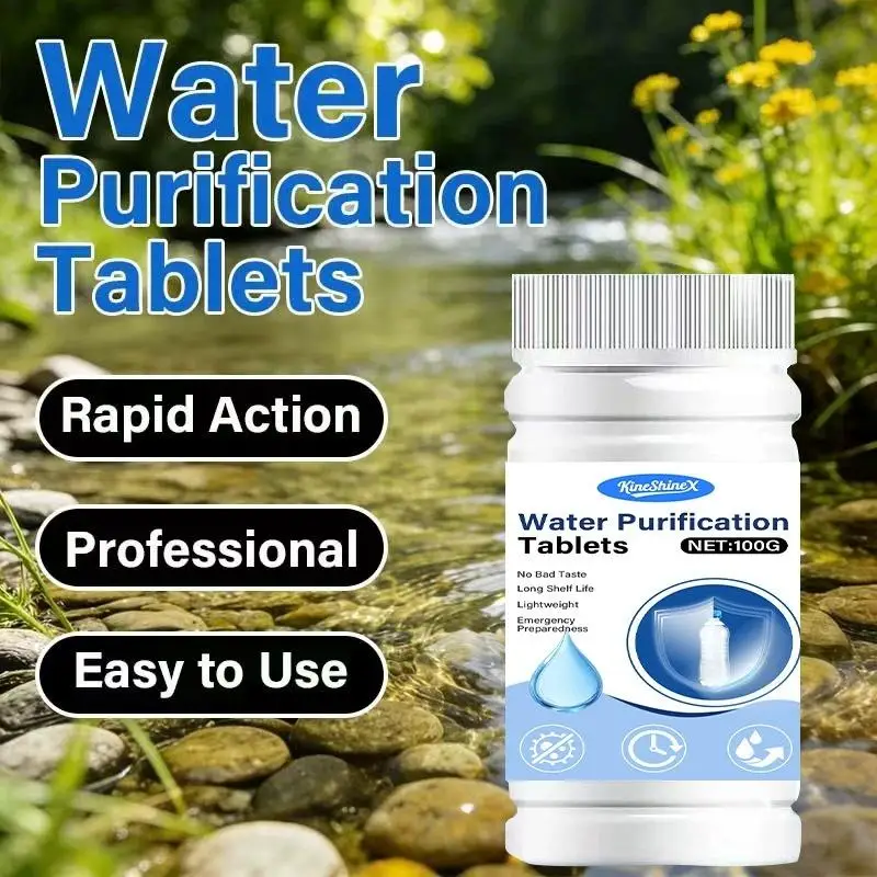 Portable Water Purification Tablets 1 Bottle Fast Dissolving Drinking Water Purifier for Camping Hiking Emergency Prep