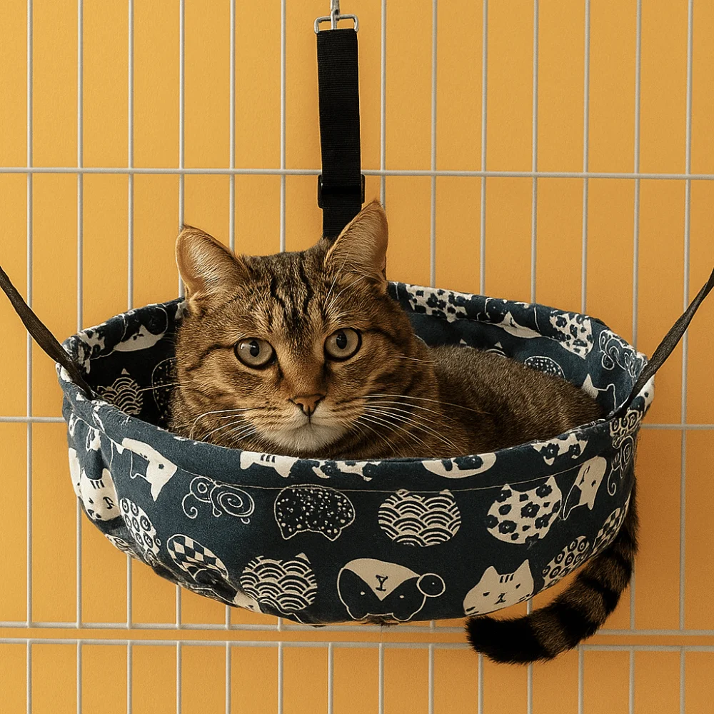 Amaca per gatti per tutte le stagioni in tessuto a prova di masticare Cinghie regolabili in velluto invernale Letto sospeso montato su gabbia Materiale resistente all'usura