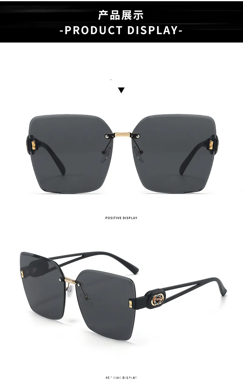 Damen-Sonnenbrille im neuen Stil, rahmenlos, mit geschliffenen Kanten, kleine, elegante Sonnenbrille DS-2448, modische Brille für Damen – Detail 10