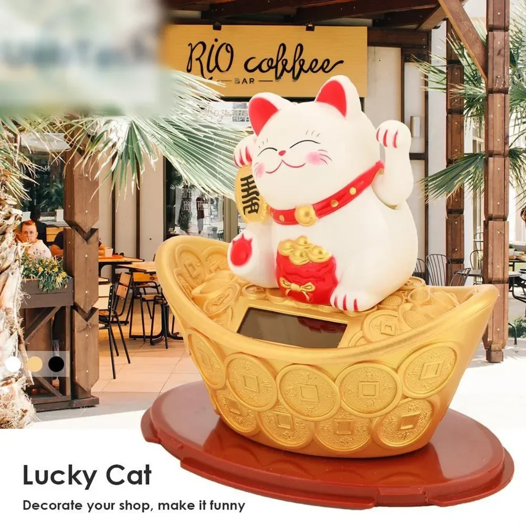 

Solar Lucky Cat Lucky Cat Wealth Waving Hand Fortune Welcome Craft Shop Hotel Car New Year Cake Decor Beckoning Feng Shui Cat