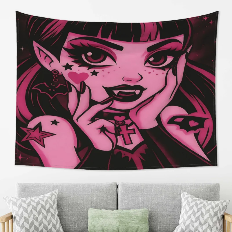 VIKAMA Sweet Cool Dark Gothic Girl Wandteppich im Manga-Stil, Atmosphäre im Ins-Stil, Raumdekoration, Heimdekoration