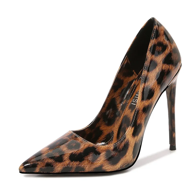 Spring Autumn Sexy Pointed Toe Woman Pumps Fashion Leopard Design Slip On 12CM Stiletto High Heels Women Dress Shoes WSH5030