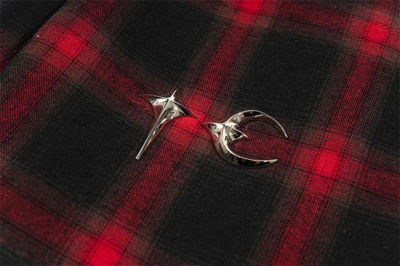 Black and Red Plaid Zipper Cardigan Thug Club Jacket Cotton Casual Hooded Long Sleeved Coat for Men and Women