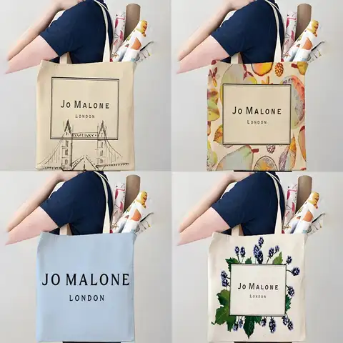J-Jo M-Malone LOGO Storage Bags Canvas Double-Sided Print Tote Bag Large Capacity Shoulder Fashion Shopping Handbag