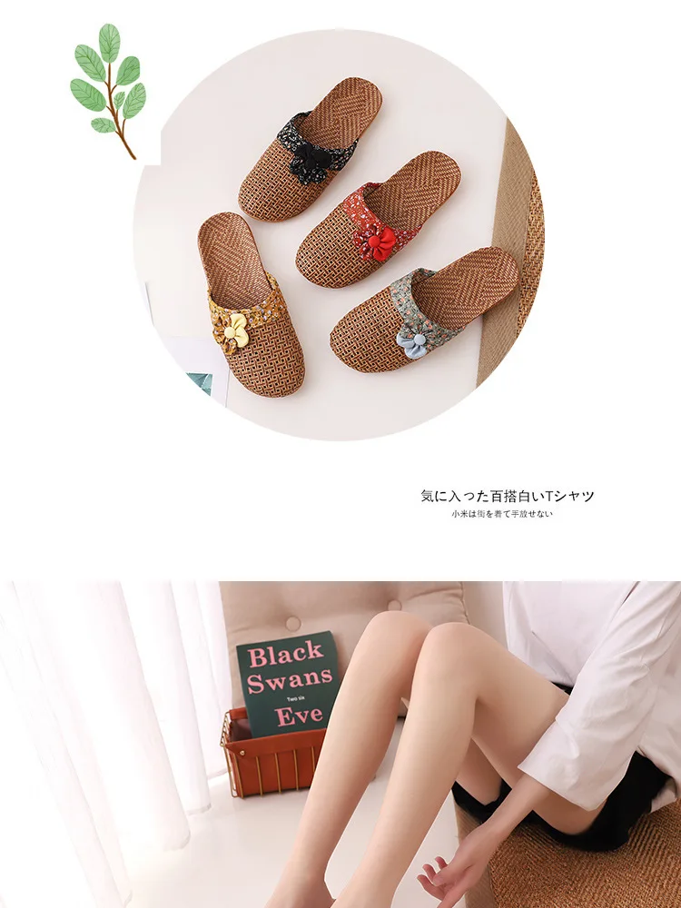 2022 neue Leinen Hausschuhe Frauen Sommer Bambus Matten Haus Hausschuhe Holzboden Schuhe Frauen Eva weiche Sohle Strand Hausschuhe Schuhe Frauen – Detail 12