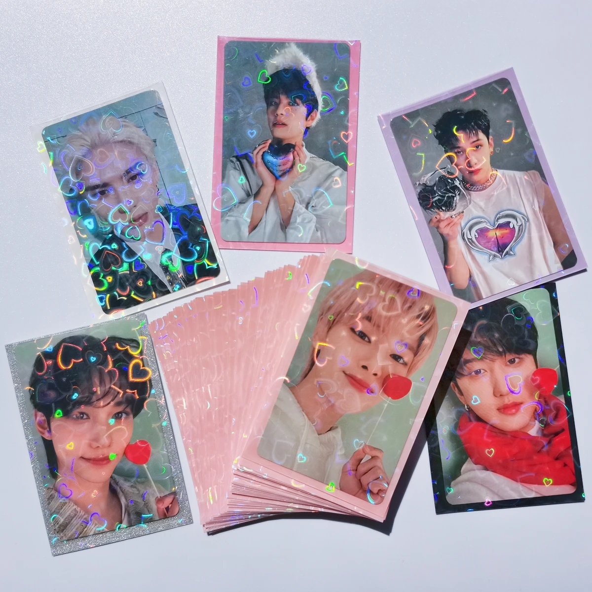 Imagem -03 - Utalo 50 Pacotes de Mangas Holográficas para Cartões Fotográficos em Formato de Coração Porta-cartões Coloridos Proteção com Estilo Radiante para Cartões Kpop