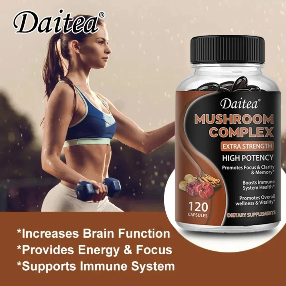 Mushroom Complex Supplement - Supports Brain and Immune Health, Enhances Memory, Focus and Clarity, Boosts Energy, Non-GMO