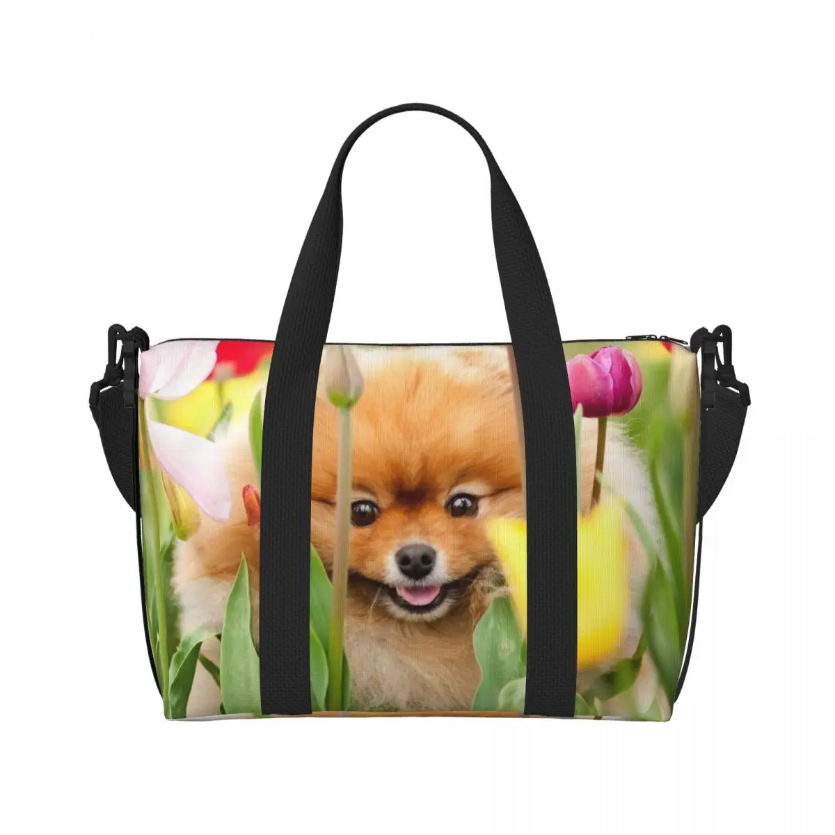 Custom Large Cute Pomeranian Dog Pet Print Tote Bag Women Spitz Puppy Shopping Shoulder Gym Beach Travel Bag