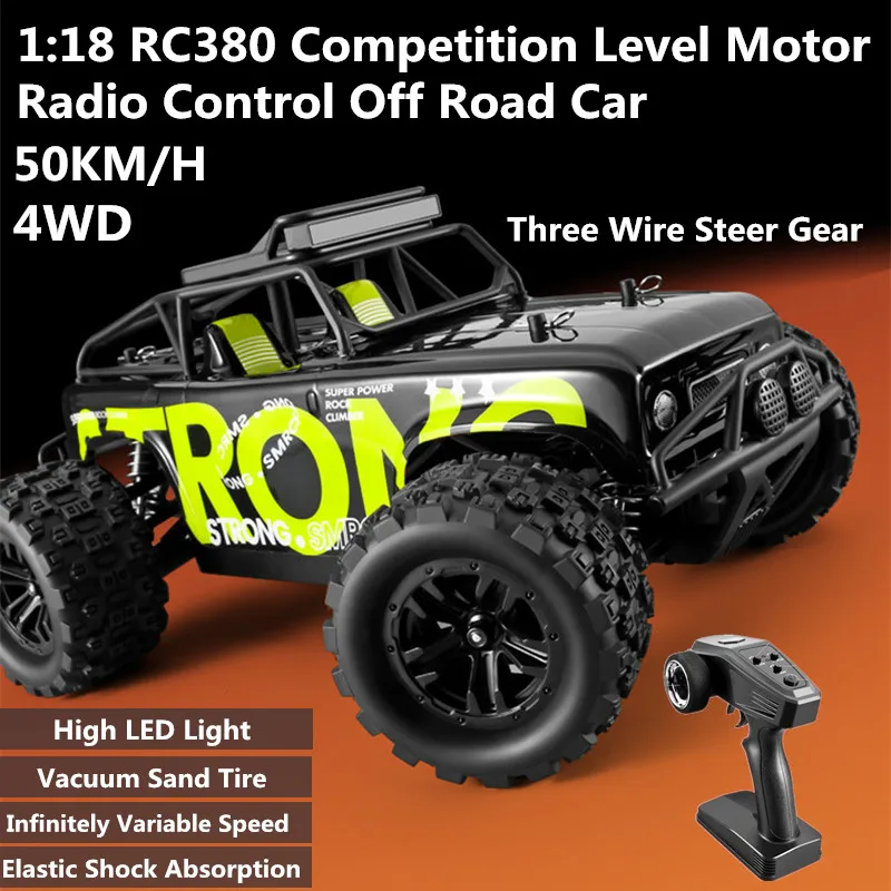 1:18 All Terrain Off Road Electric Radio Control Car 2.4G 50KM/H 4WD Independant Shock Absorption Headlights High Speed RC Car