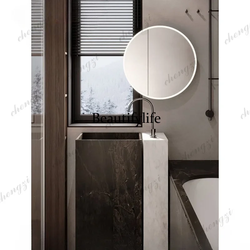 EE182 art high-end rock slab integrated seamless column basin bathroom custom washbasin floor bathroom cabinet