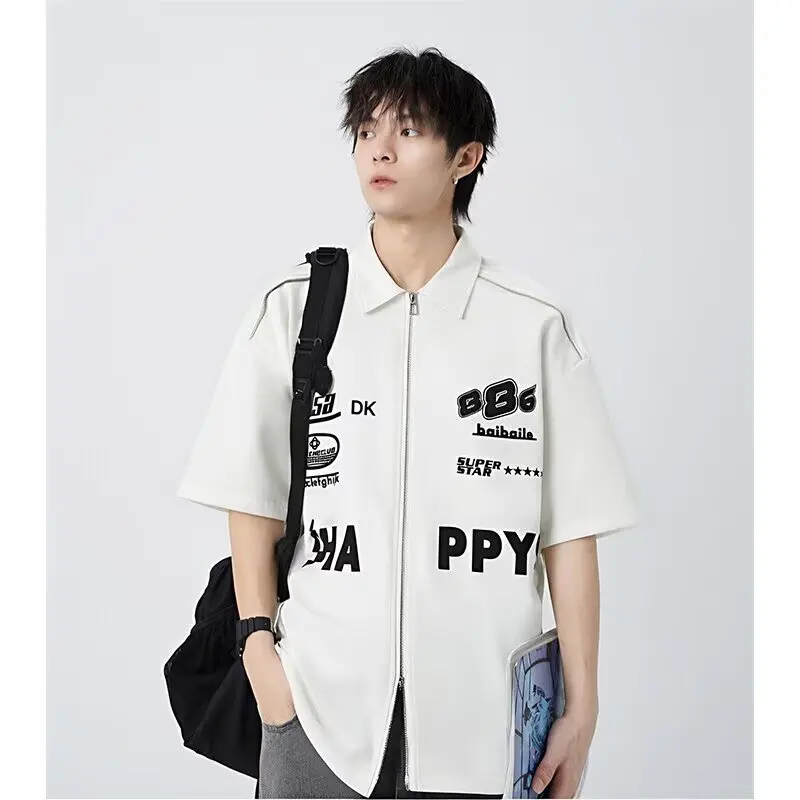 

Летний тонкий американский уличный дизайн ort Sve Loose Motorcycle Sle Loose irt для мужчин, повседневный свободный крой irt