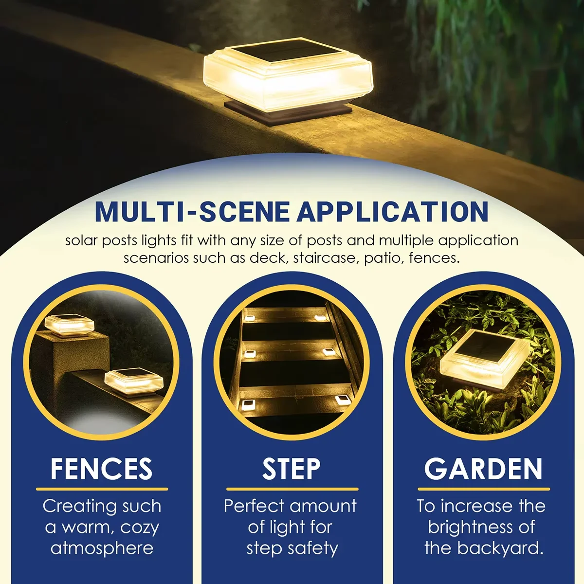 30LED ウォームライト ソーラーゲートポストライト 透明防水ハウジング スクエアモデル 庭のテラスフェンス階段に適しています