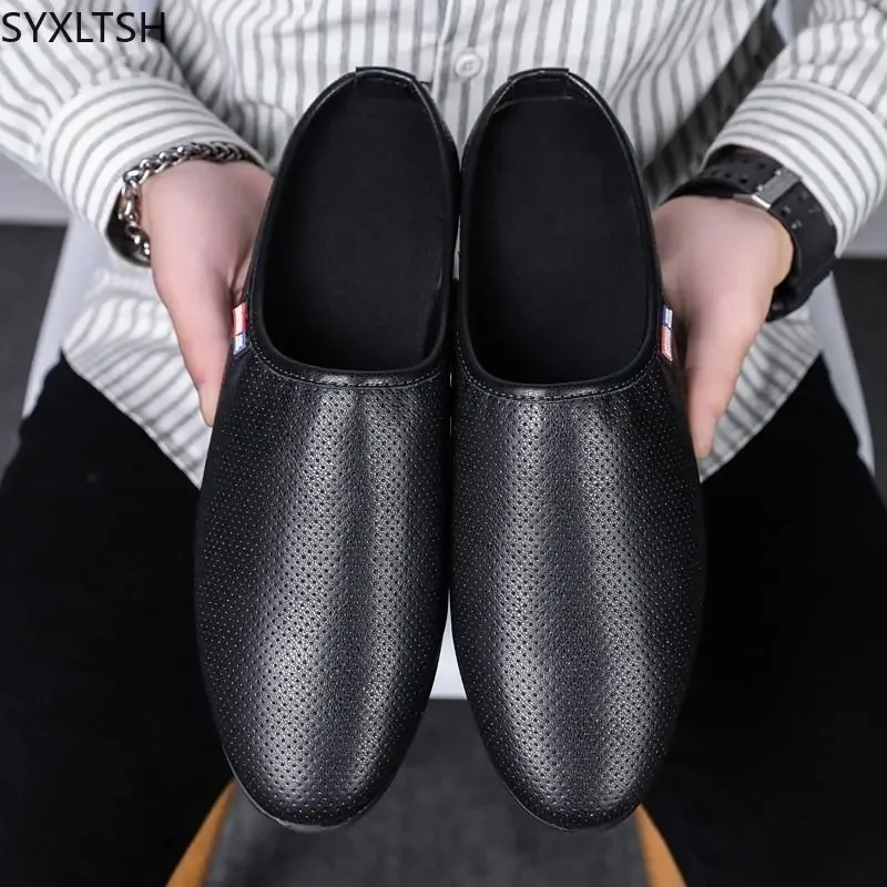 Leather Slippers for Men Half Shoes for Men Slippers Men Luxury Casuales Mules Summer Slippers Fashion Shoes домашние тапочки