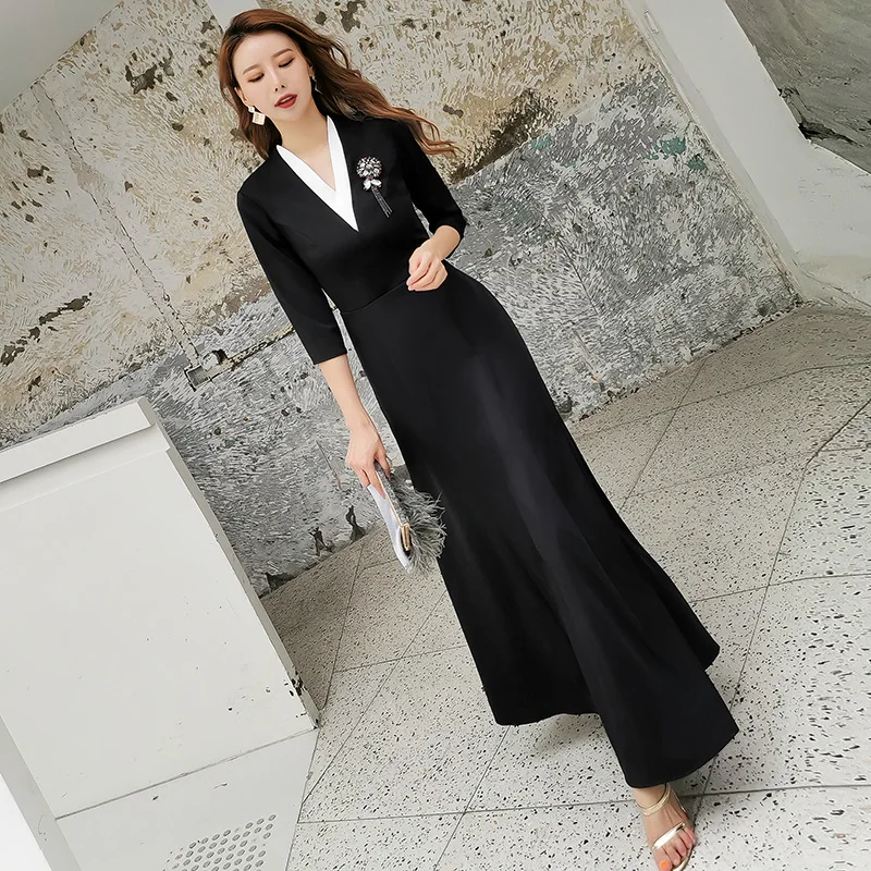 

Ele Bla Evening Gown for Women Korean Sle Long Dr mid Waist Zipper Design Floor Length for Par Wedding Performance