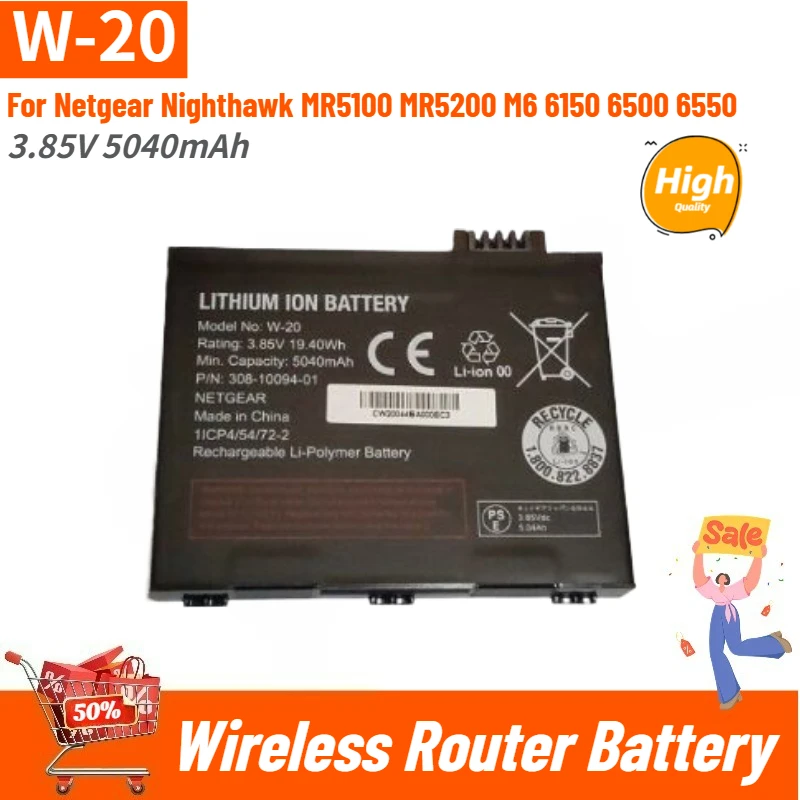 

W-20 High Quality Wireless Router Battery 3.85V 5040mAh for Netgear Nighthawk MR5100 MR5200 M6 6150 6500 6550 Brand New